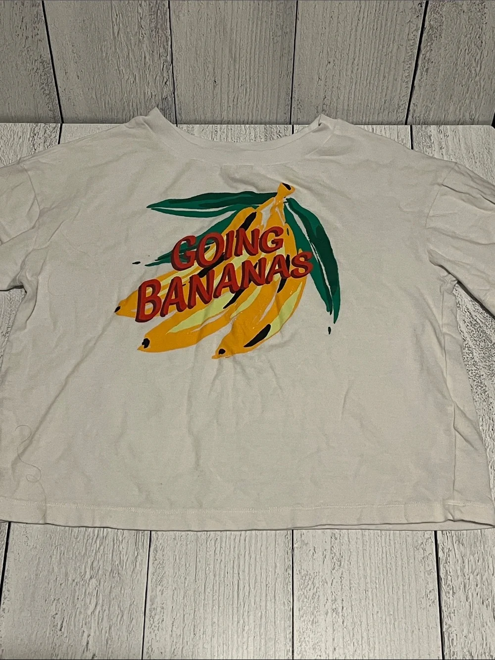 GB girls White Tee with Yellow Banana Graphic and Green Leaves